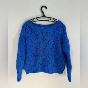 Cozy Blue Knit Diamond-Pattern Sweater - Women